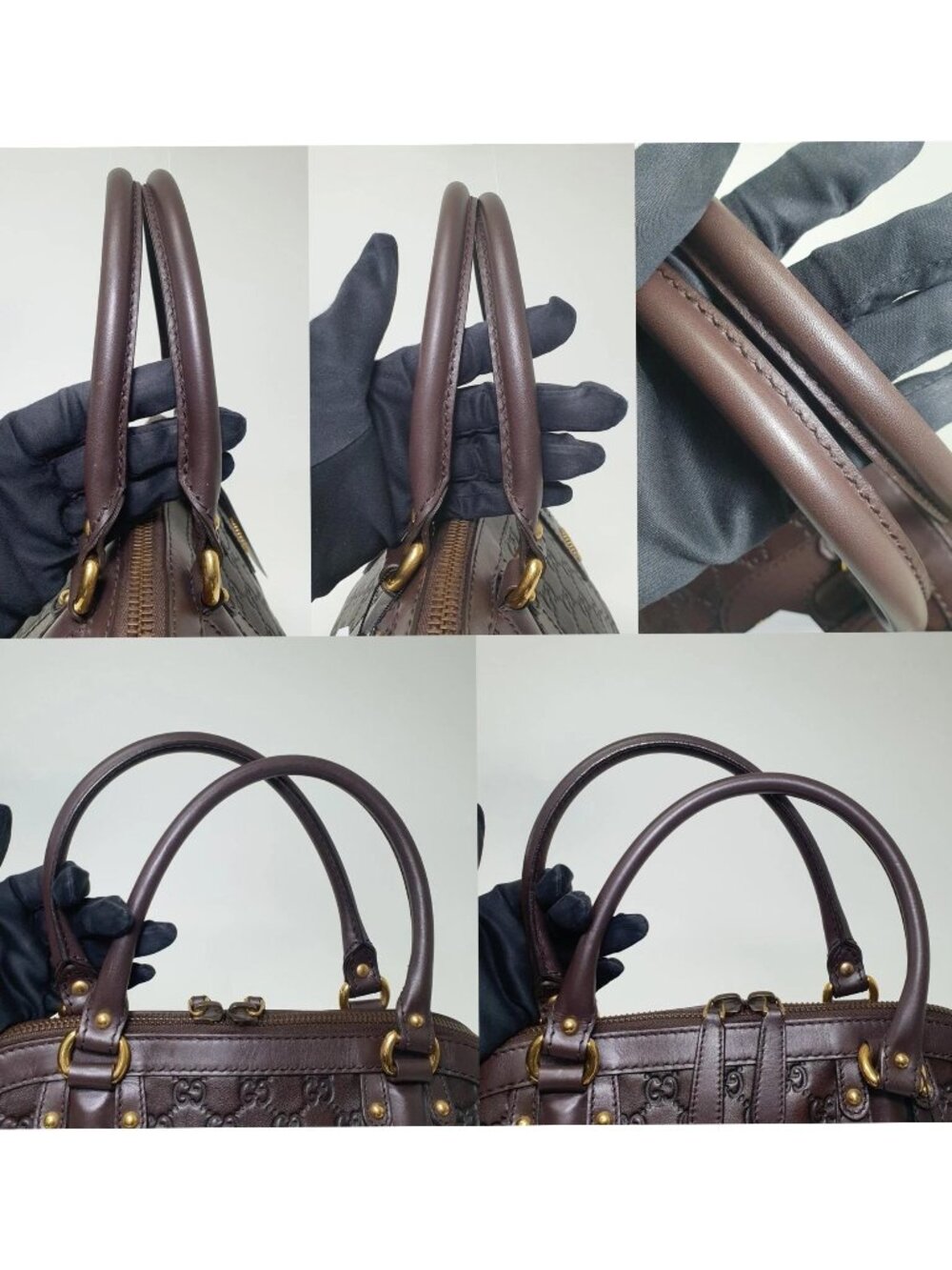 Authentic Gucci Guccissima Leather Boston Bag Brown GG Monogram Satchel Luxury - Picture 9 of 11